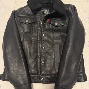 Levi's Black Faux Leather Jacket with Sherpa Collar
